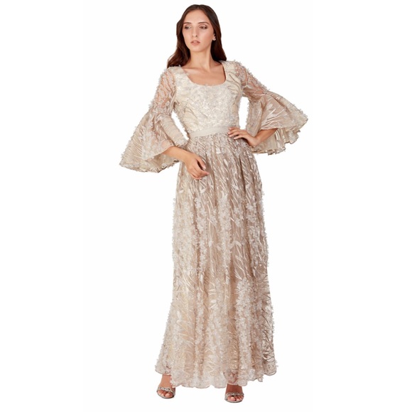 Badgley Mischka bell sleeve embroidered gown dress - Picture 2 of 7